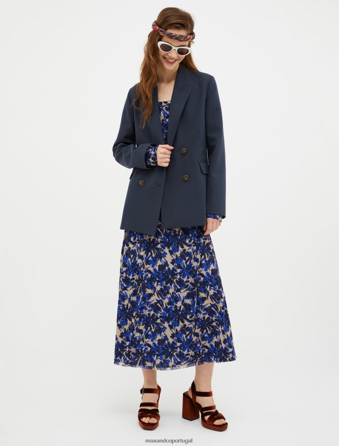 vestuário ponto MAX&Co. mulheres vestido de jérsei de tule evasê azul-marinho B40R6453