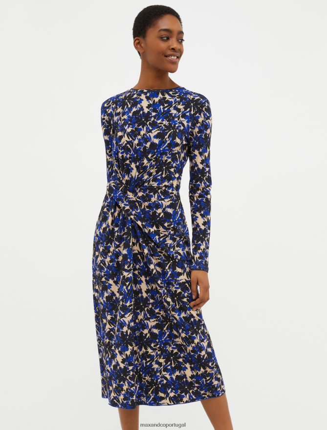 vestuário ponto MAX&Co. mulheres vestido de jérsei drapeado azul-marinho B40R6448