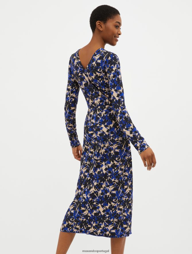 vestuário ponto MAX&Co. mulheres vestido de jérsei drapeado azul-marinho B40R6448