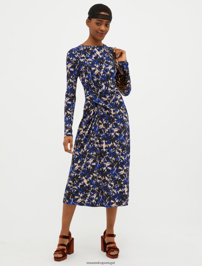vestuário ponto MAX&Co. mulheres vestido de jérsei drapeado azul-marinho B40R6448