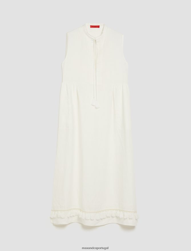 vestuário ponto MAX&Co. mulheres vestido de linho com borlas marfim B40R6424