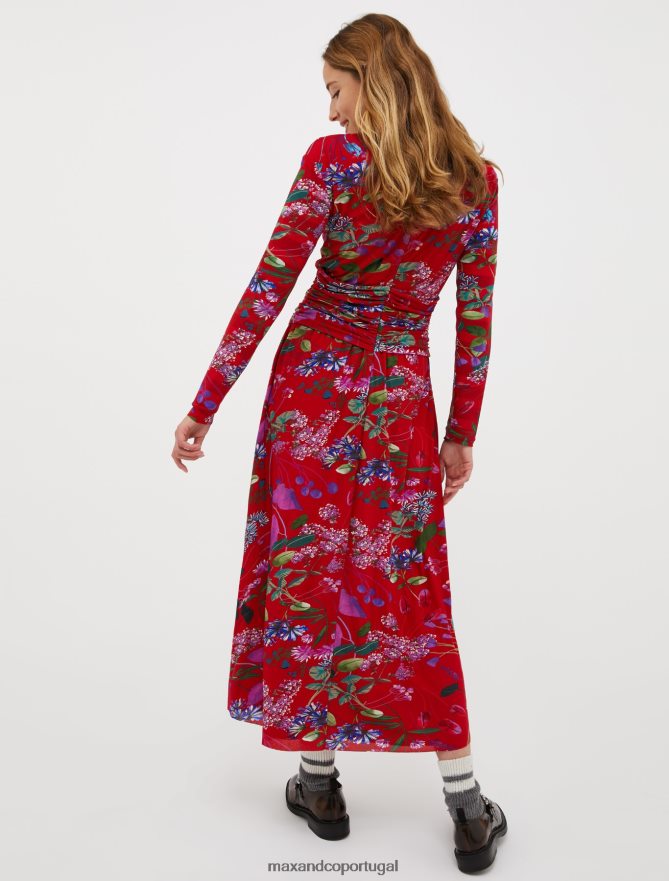 vestuário ponto MAX&Co. mulheres vestido de tule floral Borgonha B40R6487