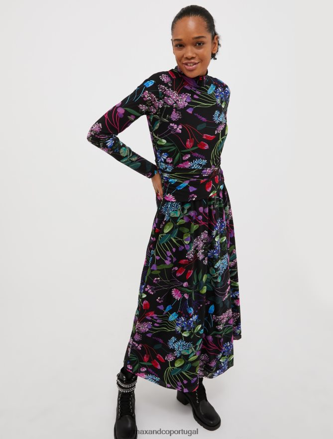 vestuário ponto MAX&Co. mulheres vestido de tule floral preto B40R6488