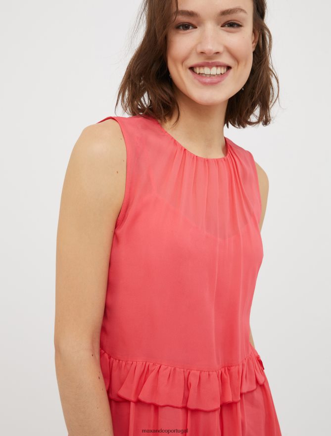 vestuário ponto MAX&Co. mulheres vestido georgette com babados vermelho B40R6451