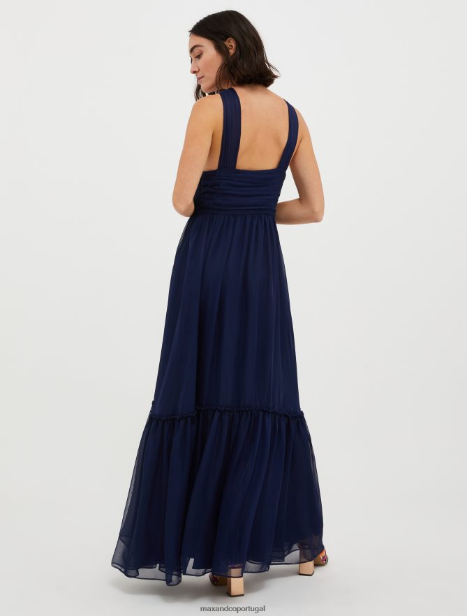 vestuário ponto MAX&Co. mulheres vestido maxi chiffon azul da meia noite B40R64138