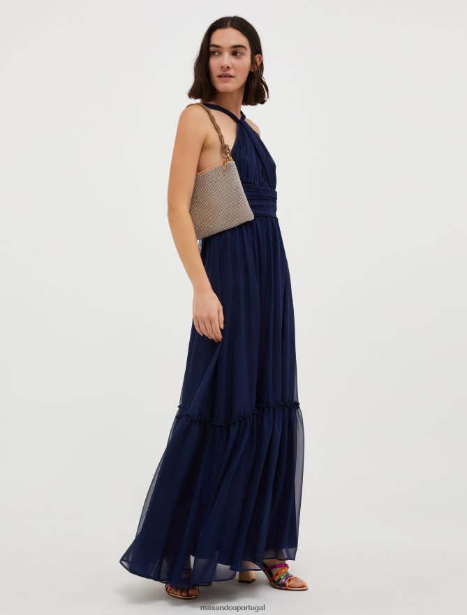 vestuário ponto MAX&Co. mulheres vestido maxi chiffon azul da meia noite B40R64138