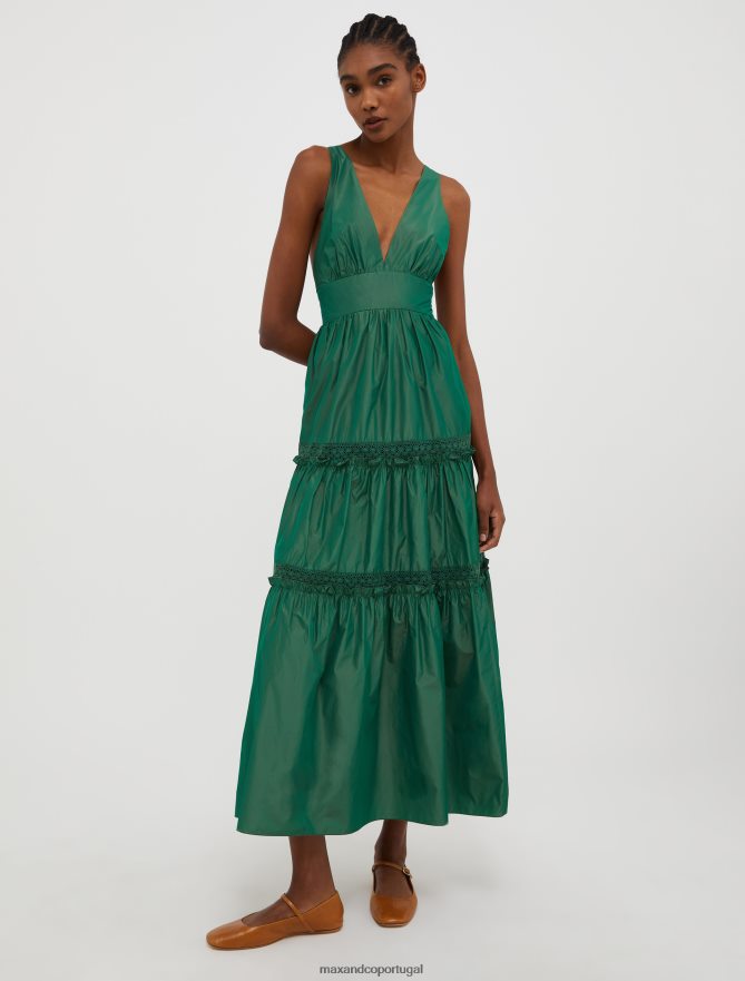 vestuário ponto MAX&Co. mulheres vestido maxi de tafetá em camadas verde B40R64134