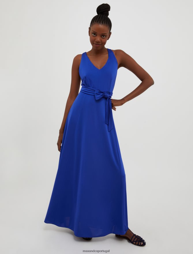 vestuário ponto MAX&Co. mulheres vestido maxi em jérsei com laço centáurea azul B40R6478