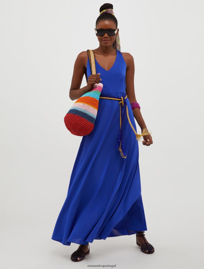 vestuário ponto MAX&Co. mulheres vestido maxi em jérsei com laço centáurea azul B40R6478