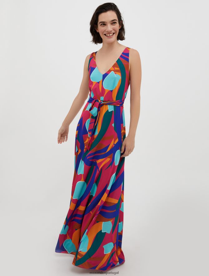 vestuário ponto MAX&Co. mulheres vestido maxi em jérsei com laço fúcsia B40R6477