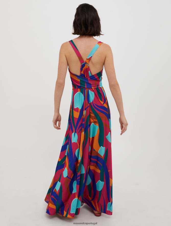 vestuário ponto MAX&Co. mulheres vestido maxi em jérsei com laço fúcsia B40R6477