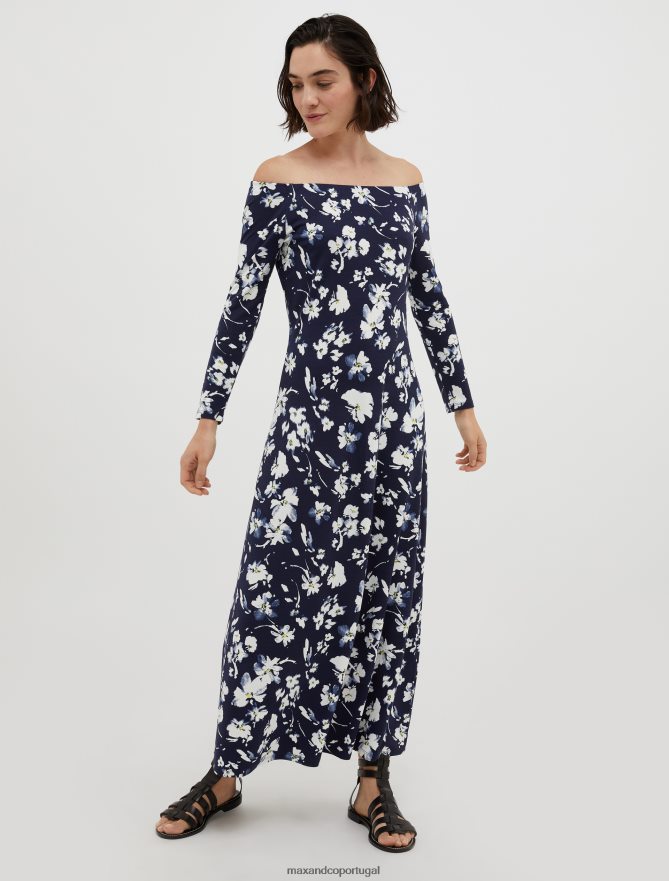vestuário ponto MAX&Co. mulheres vestido maxi em jersey com estampa floral azul-marinho B40R64111
