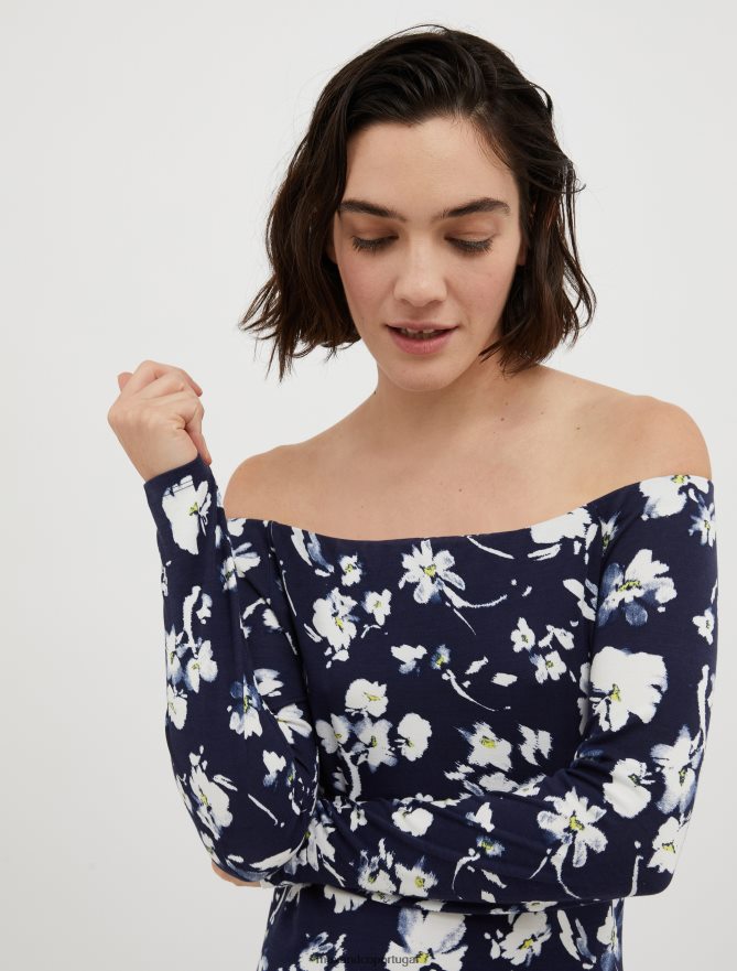 vestuário ponto MAX&Co. mulheres vestido maxi em jersey com estampa floral azul-marinho B40R64111