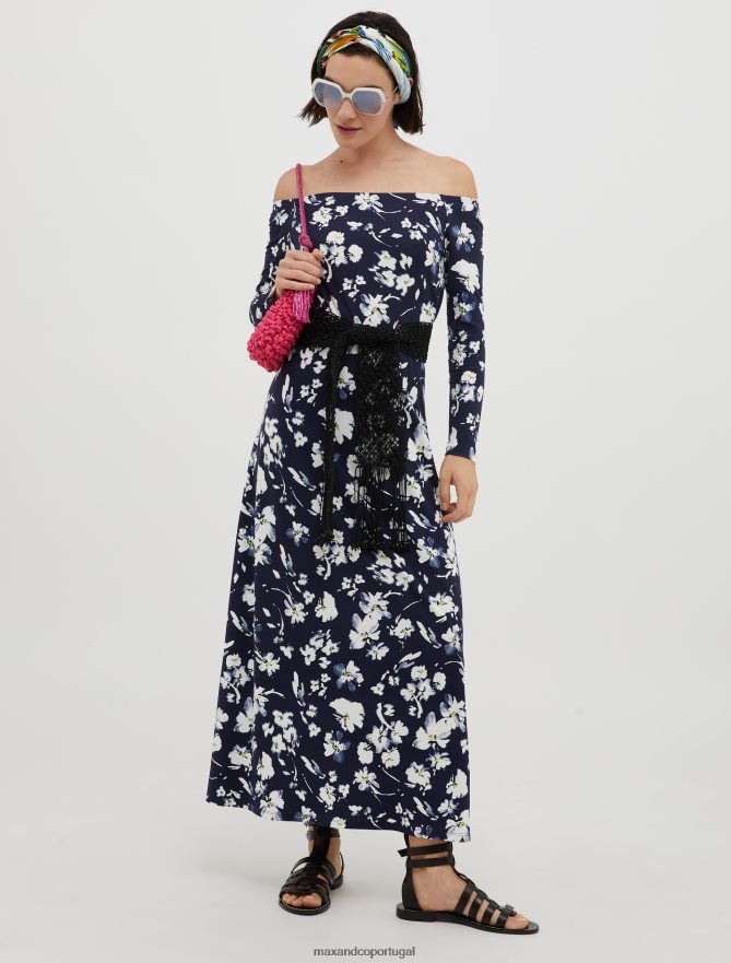 vestuário ponto MAX&Co. mulheres vestido maxi em jersey com estampa floral azul-marinho B40R64111