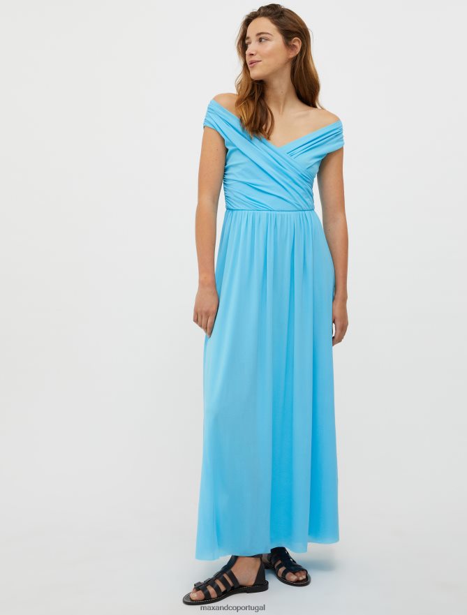 vestuário ponto MAX&Co. mulheres vestido maxi em jersey de tule azul claro B40R64124
