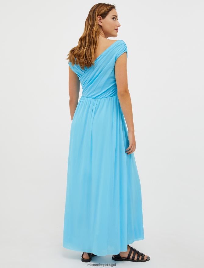 vestuário ponto MAX&Co. mulheres vestido maxi em jersey de tule azul claro B40R64124