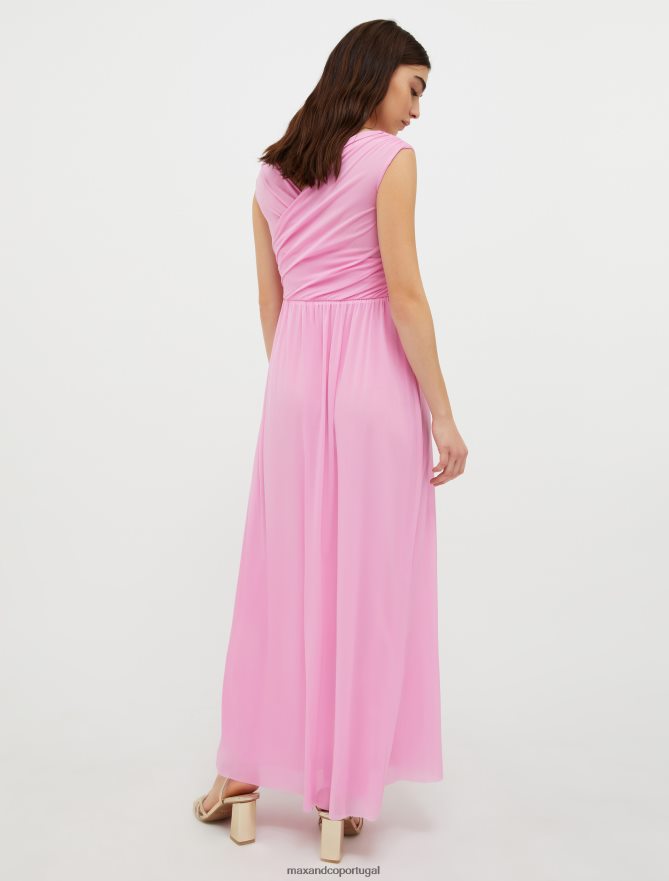vestuário ponto MAX&Co. mulheres vestido maxi em jersey de tule rosa B40R64123