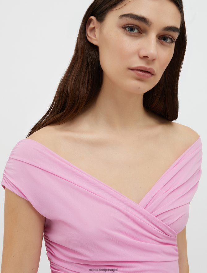 vestuário ponto MAX&Co. mulheres vestido maxi em jersey de tule rosa B40R64123