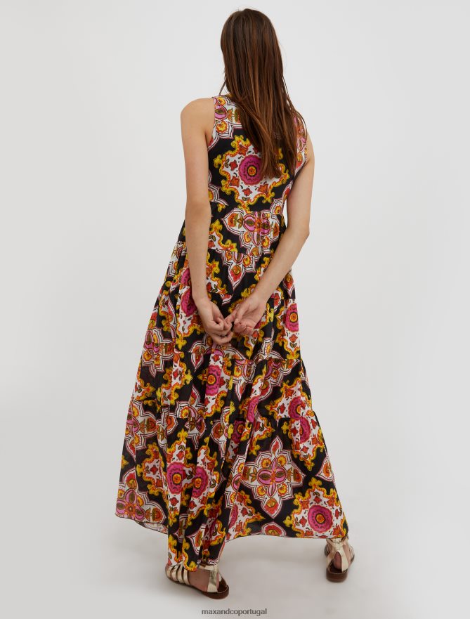 vestuário ponto MAX&Co. mulheres vestido maxi estampado voile padrão preto B40R6463