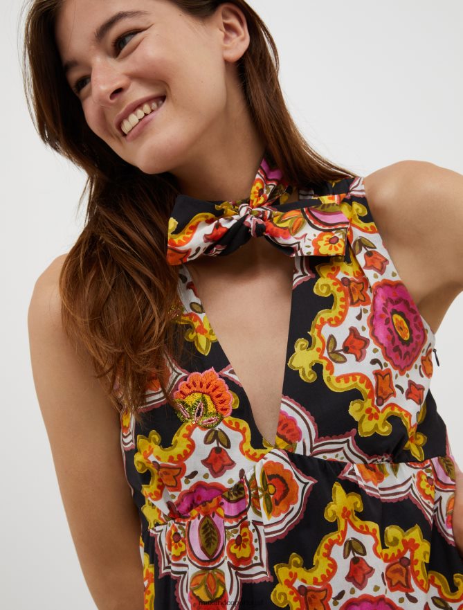 vestuário ponto MAX&Co. mulheres vestido maxi estampado voile padrão preto B40R6463