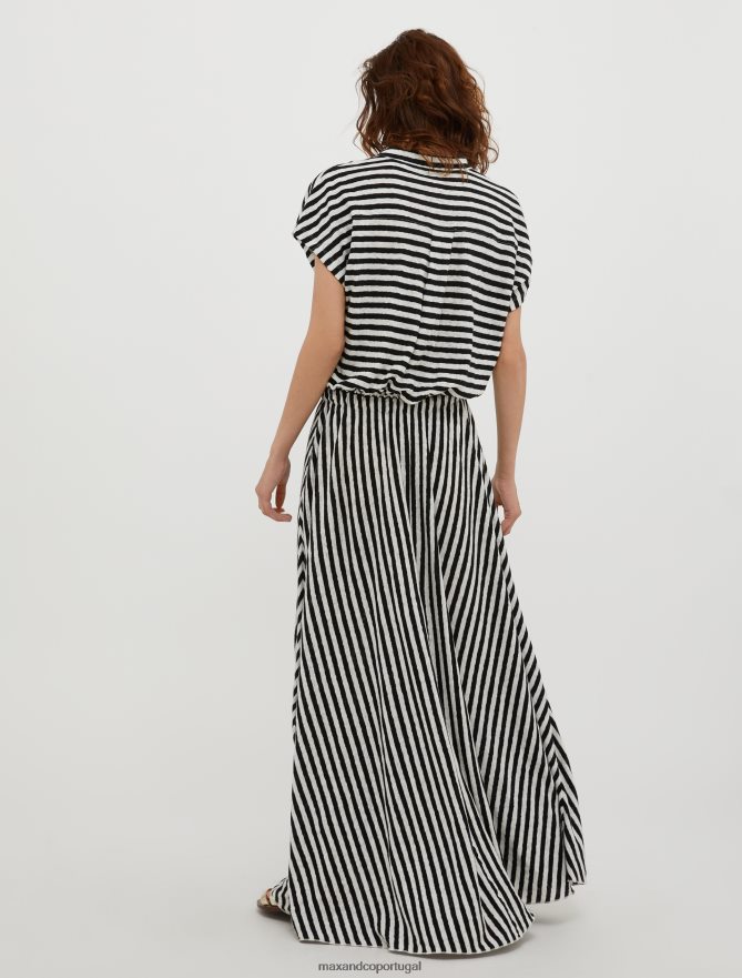 vestuário ponto MAX&Co. mulheres vestido maxi mescla de algodão e linho padrão preto B40R6498