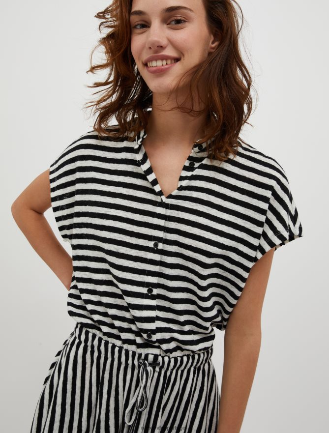 vestuário ponto MAX&Co. mulheres vestido maxi mescla de algodão e linho padrão preto B40R6498