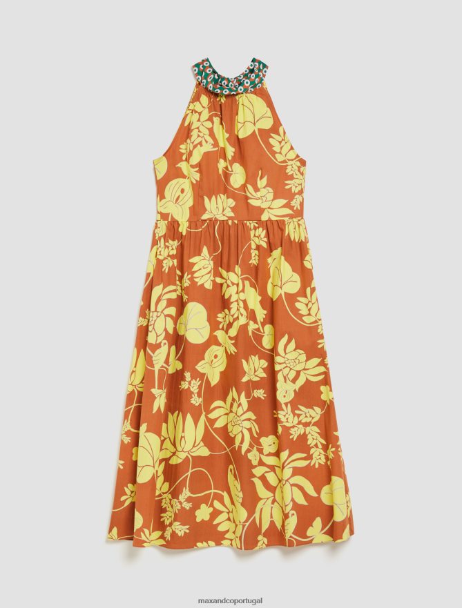 vestuário ponto MAX&Co. mulheres vestido midi de popeline de algodão com decote halter padrão de avelã B40R6496