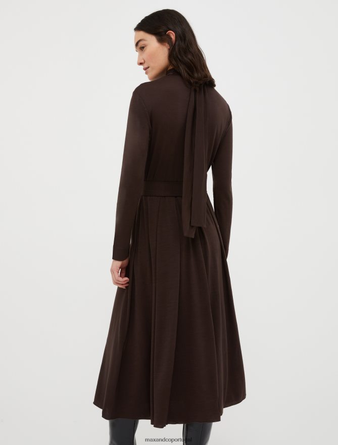 vestuário ponto MAX&Co. mulheres vestido midi em jersey de lã marrom escuro B40R6466