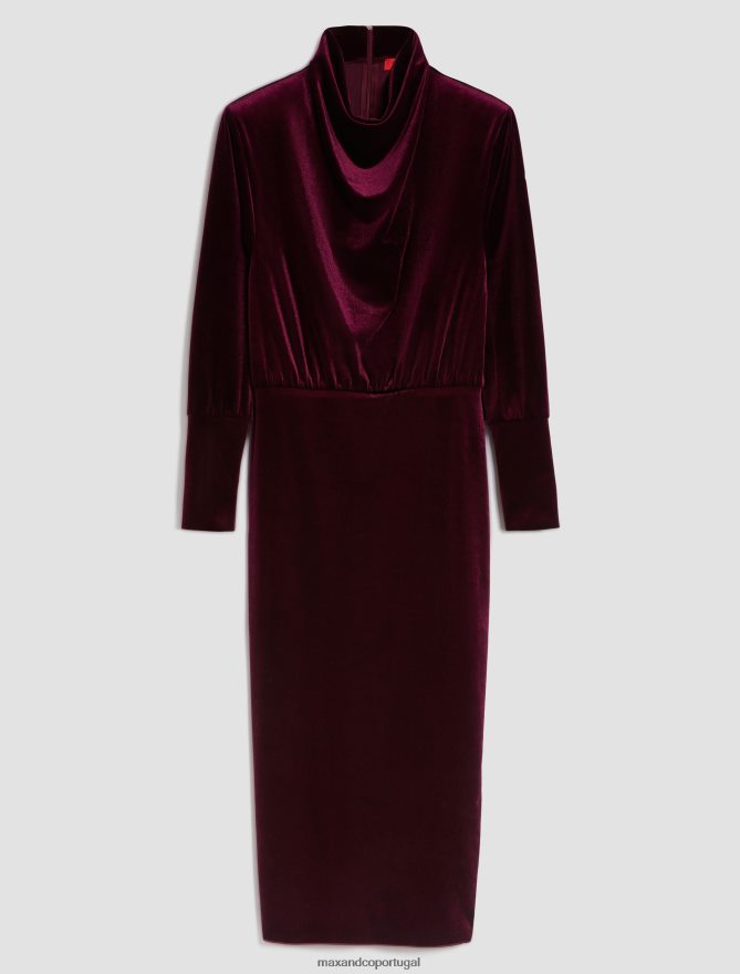 vestuário ponto MAX&Co. mulheres vestido midi em jersey de veludo Borgonha B40R6455