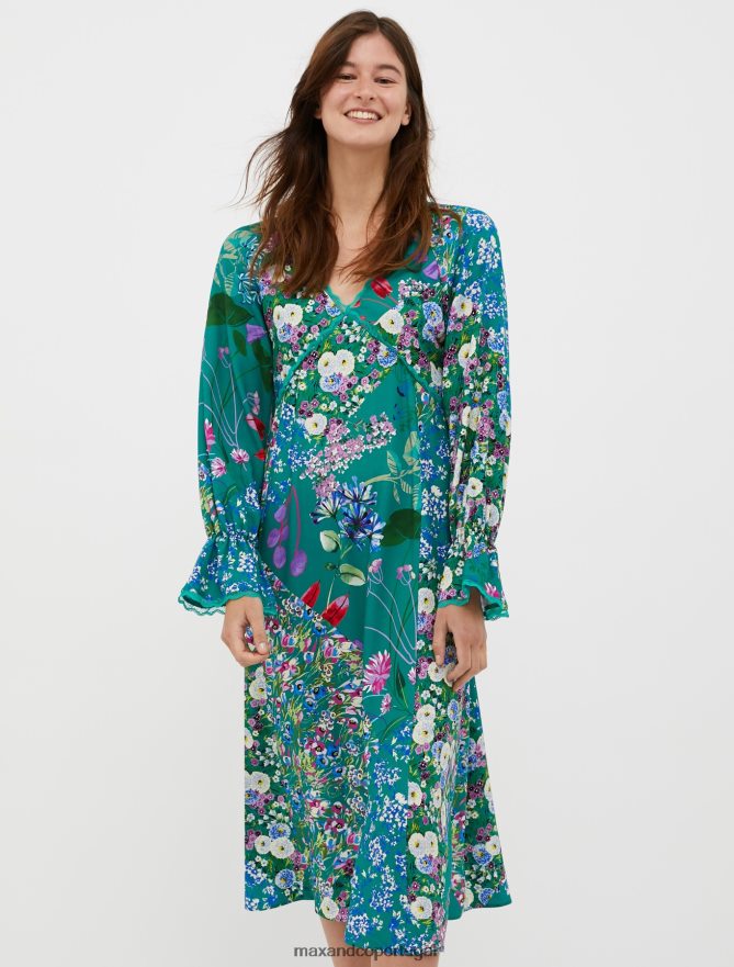 vestuário ponto MAX&Co. mulheres vestido midi em sarja floral fantasia verde esmeraldo B40R6442