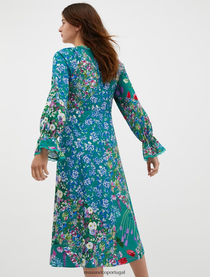 vestuário ponto MAX&Co. mulheres vestido midi em sarja floral fantasia verde esmeraldo B40R6442
