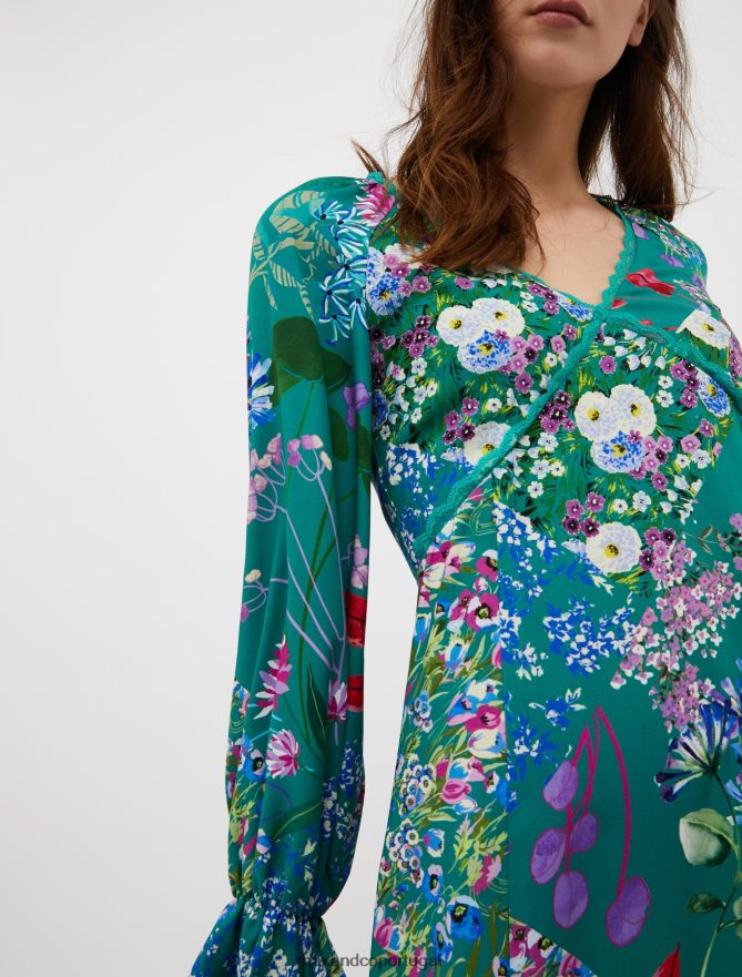 vestuário ponto MAX&Co. mulheres vestido midi em sarja floral fantasia verde esmeraldo B40R6442