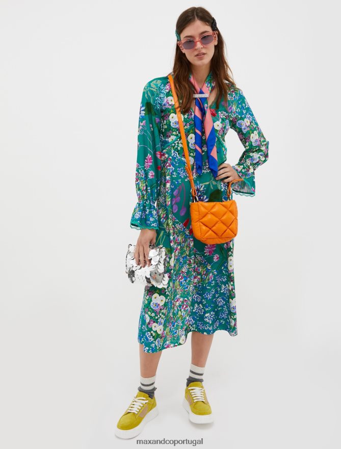 vestuário ponto MAX&Co. mulheres vestido midi em sarja floral fantasia verde esmeraldo B40R6442