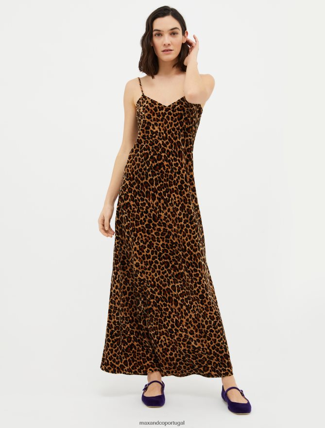 vestuário ponto MAX&Co. mulheres vestido slip de veludo amassado padrão de camelo B40R641