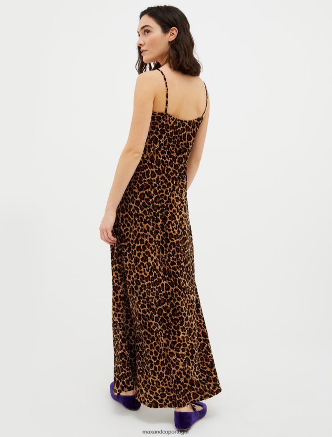 vestuário ponto MAX&Co. mulheres vestido slip de veludo amassado padrão de camelo B40R641