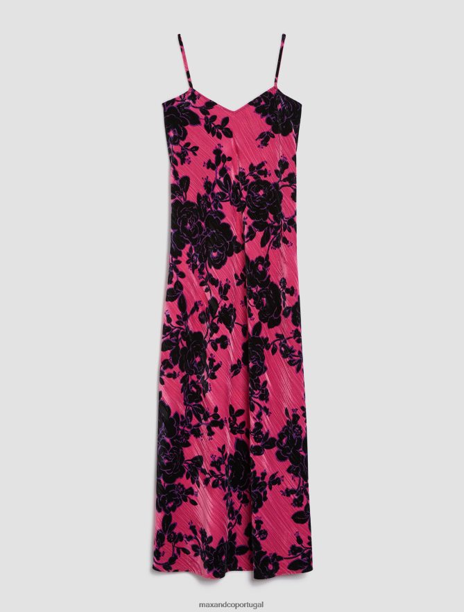 vestuário ponto MAX&Co. mulheres vestido slip de veludo amassado padrão fúcsia B40R642