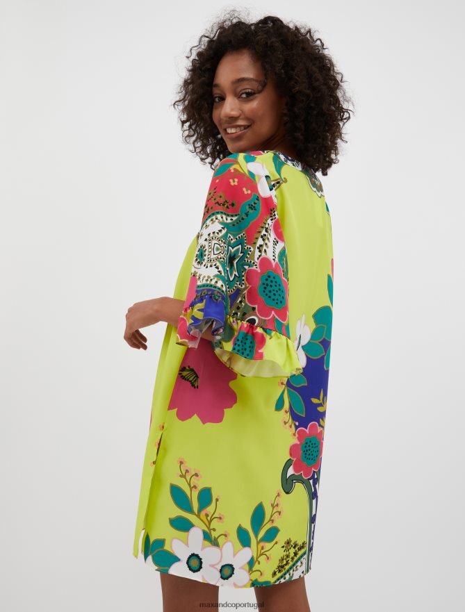 vestuário ponto MAX&Co. mulheres vestido túnica de seda pura padrão azul marinho B40R6469