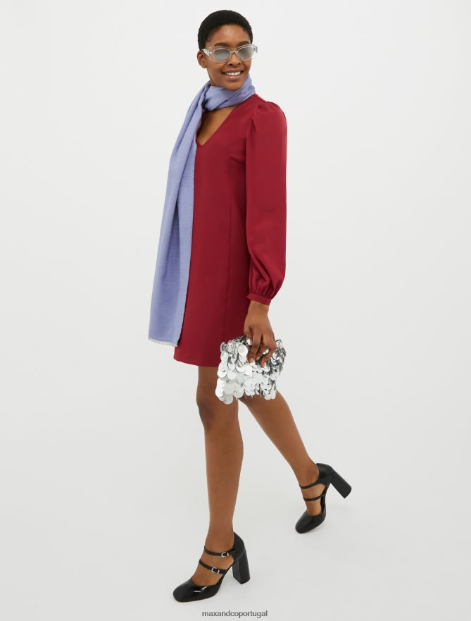 vestuário ponto MAX&Co. mulheres vestido túnica manga bufante Borgonha B40R6483