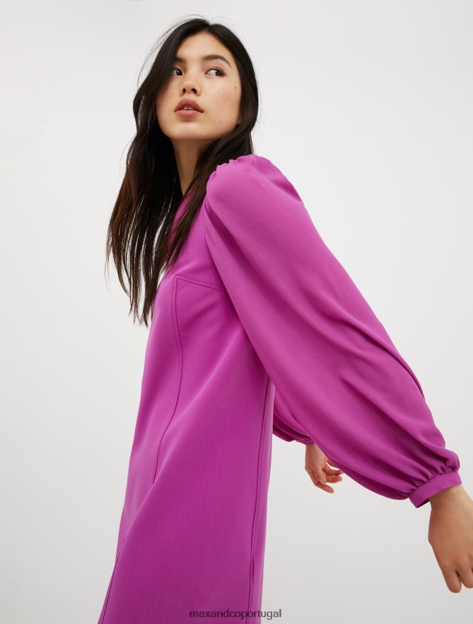 vestuário ponto MAX&Co. mulheres vestido túnica manga bufante fúcsia B40R6484