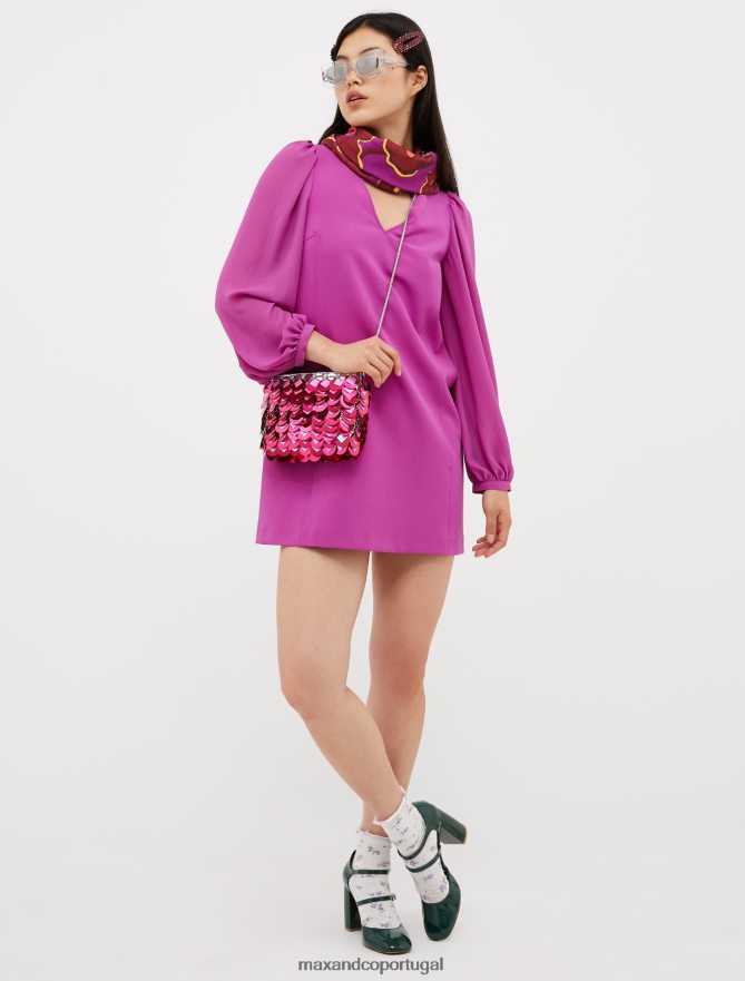 vestuário ponto MAX&Co. mulheres vestido túnica manga bufante fúcsia B40R6484