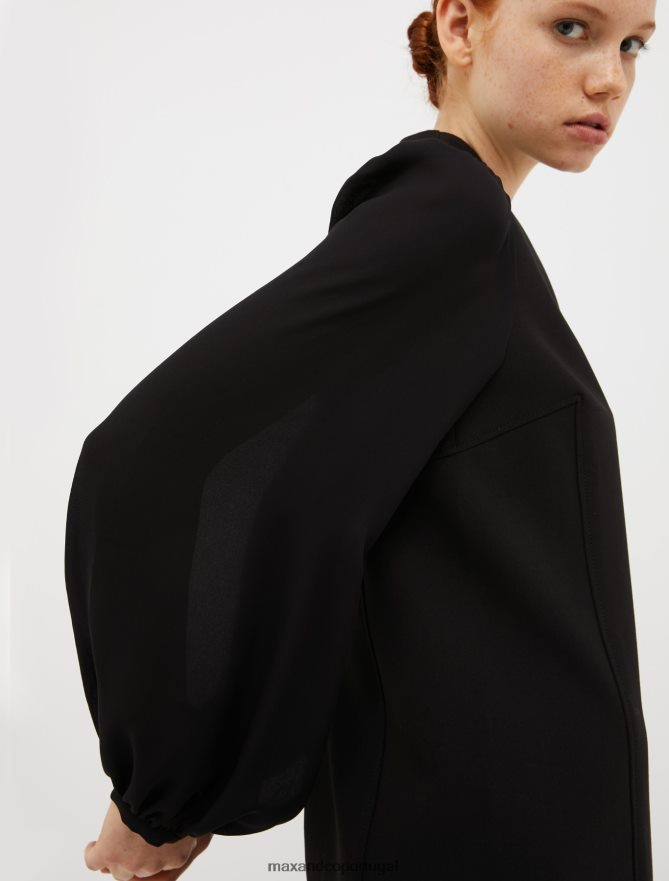 vestuário ponto MAX&Co. mulheres vestido túnica manga bufante preto B40R6485
