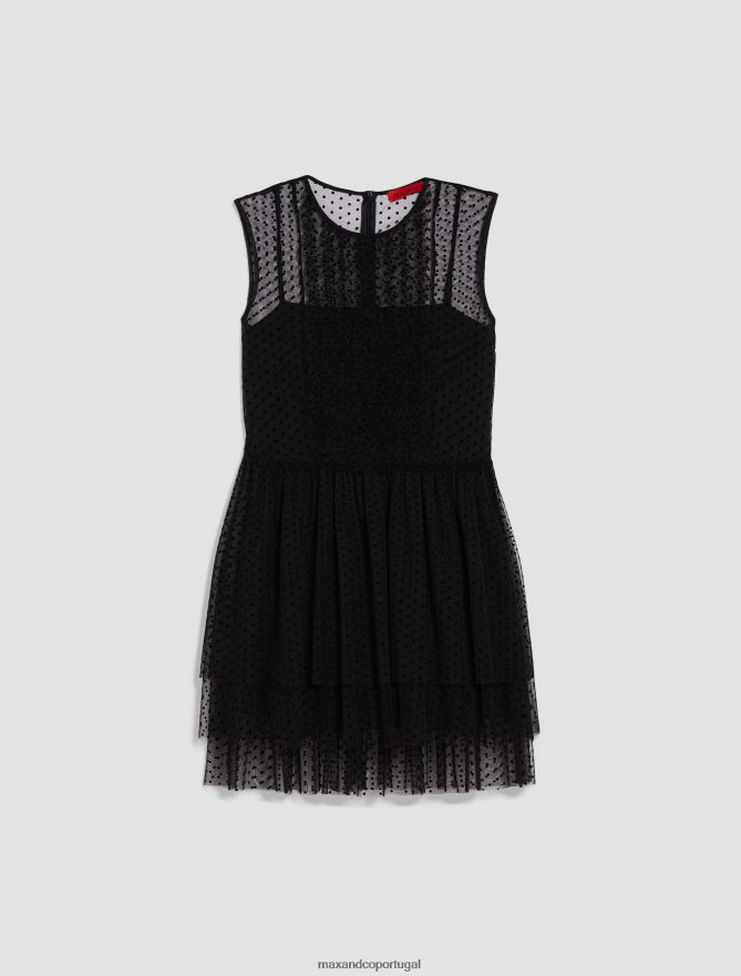 vestuário ponto MAX&Co. mulheres vestido tule plumetis preto B40R6439