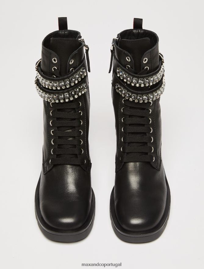 sapato ponto MAX&Co. mulheres botas de motociclista com strass preto B40R64971