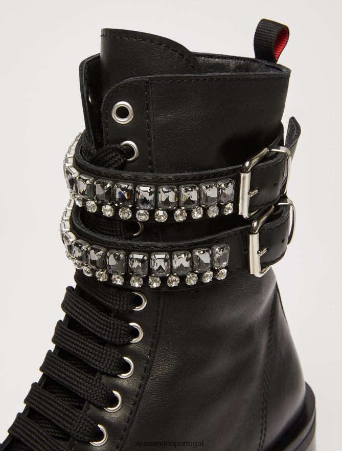 sapato ponto MAX&Co. mulheres botas de motociclista com strass preto B40R64971