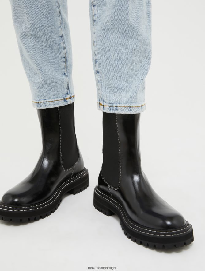 sapato ponto MAX&Co. mulheres botins chelsea preto B40R64975