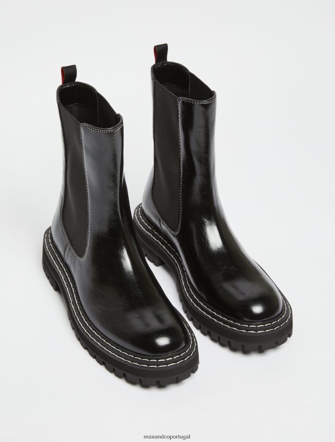 sapato ponto MAX&Co. mulheres botins chelsea preto B40R64975
