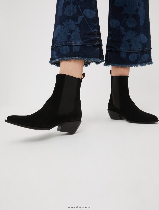 sapato ponto MAX&Co. mulheres botins de camurça preto B40R64963
