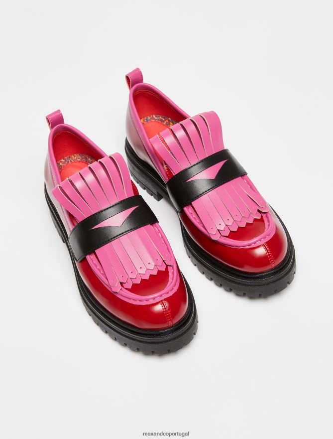 sapato ponto MAX&Co. mulheres mocassins com maxi franjas Borgonha B40R64973