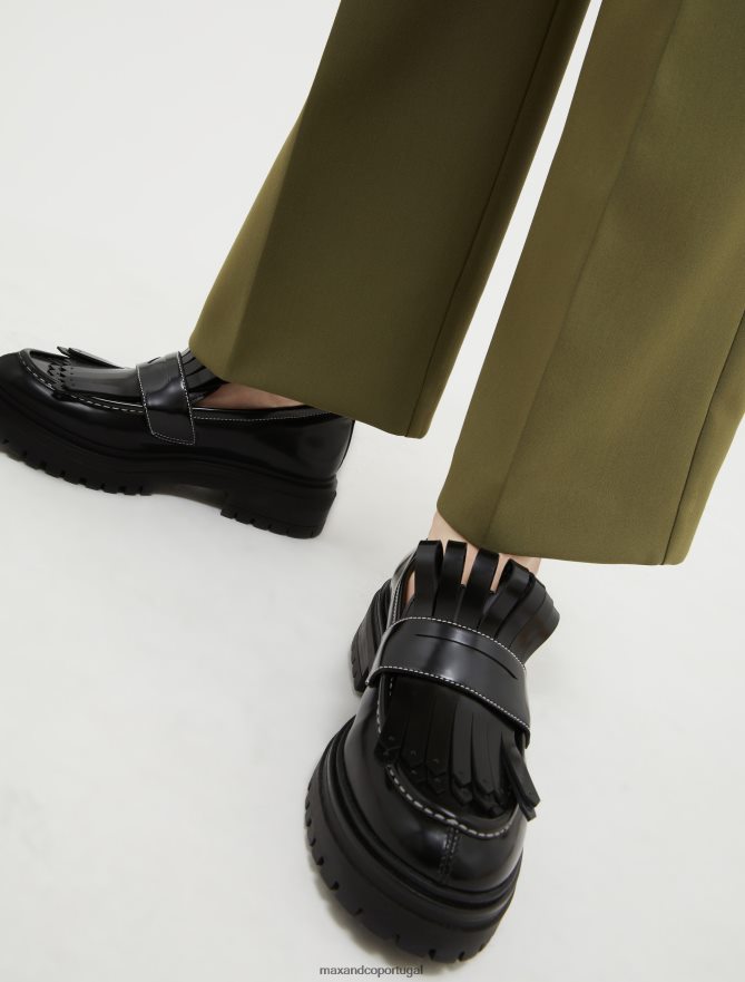 sapato ponto MAX&Co. mulheres mocassins com maxi franjas preto B40R64972