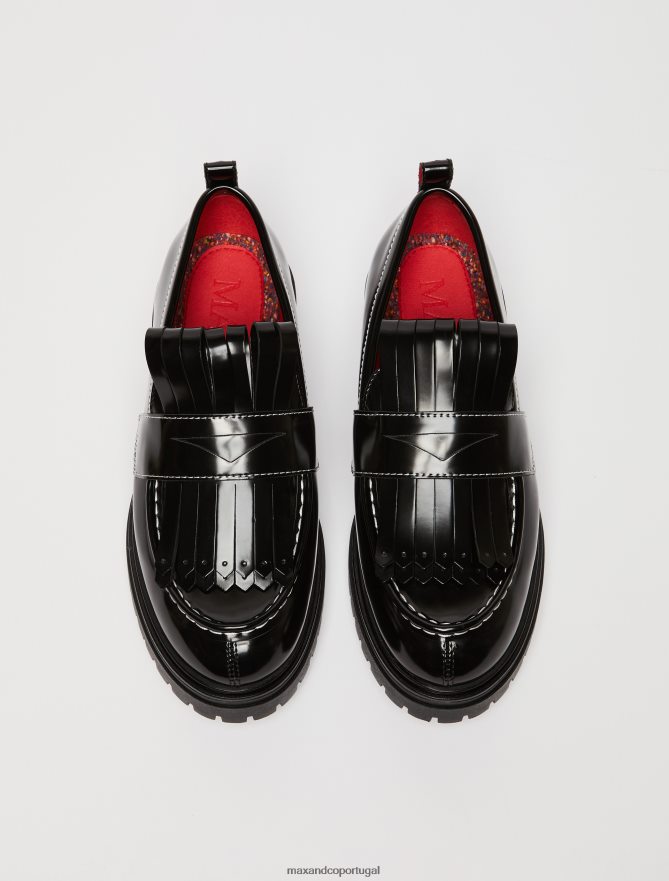 sapato ponto MAX&Co. mulheres mocassins com maxi franjas preto B40R64972